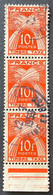 FRAYX086Ux3v2 - Timbres Taxe Type Gerbes Stripe Of 3 Used 10 F Stamps 1946-55 - France YT YX 086 - Sellos