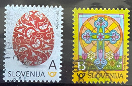 SLOVENIA 2018 Easter - Easter Egg & Cross On Stained Glass Self-adhesive Postally Used Michel # 1293,1294 - Slovenia