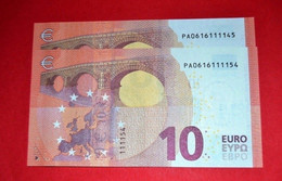 2x 10 EURO P001H1 NETHERLANDS - PAREJA RADAR - PA0616111145 / PA0616111154 - UNC - 10 Euro