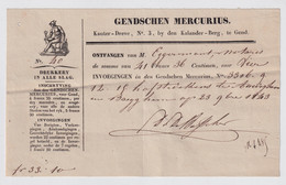 GENDSCHEN MERCURIUS - KAUTER DREVE 3 BY DEN KALANDER BERG TE GEND - ONTVANGEN  IN  1843 - Drukkerij & Papieren