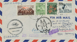 CEYLON 1959 Follower Mail From Ceylon L1 AIR CEYLON LIMITED "KOPENHAGEN-LEIPZIG" - Sri Lanka (Ceilán) (1948-...)