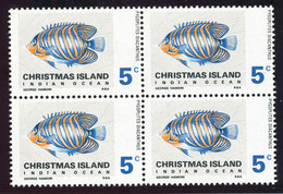 CHRISTMAS ISLAND 1968 Marine Fish 5 C Pygoplites Diacanthus U/M Block Of Four - Christmaseiland