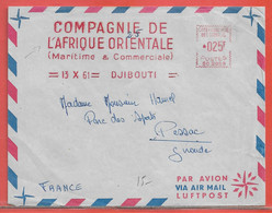 COTE DES SOMALIS LETTRE OBLITERATION MECANIQUE DE 1961 DE DJIBOUTI POUR PESSAC FRANCE - Storia Postale