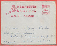 COTE DES SOMALIS LETTRE OBLITERATION MECANIQUE DE 1961 DE DJIBOUTI POUR LA CIOTAT FRANCE - Storia Postale