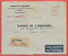 COTE DES SOMALIS LETTRE RECOMMANDEE OBLITERATION MECANIQUE DE 1953 DE DJIBOUTI POUR PARIS FRANCE - Briefe U. Dokumente