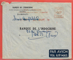 COTE DES SOMALIS LETTRE OBLITERATION MECANIQUE DE 1953 DE DJIBOUTI POUR PARIS FRANCE - Briefe U. Dokumente