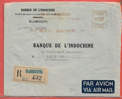 COTE DES SOMALIS LETTRE RECOMMANDEE OBLITERATION MECANIQUE DE 1953 DE DJIBOUTI POUR PARIS FRANCE - Covers & Documents