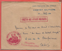 COTE DES SOMALIS LETTRE EN FRANCHISE DE DJIBOUTI POUR PARIS FRANCE - Covers & Documents