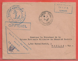 COTE DES SOMALIS LETTRE EN FRANCHISE DE 1963 DE DJIBOUTI POUR TOULON FRANCE - Covers & Documents
