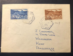 Andorre N°150A+152B OBL Hex ENCAMP VALEES D'ANDORRE (1958) Sur Lettre Pour La Grande Bretagne - Storia Postale