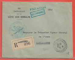 COTE DES SOMALIS LETTRE RECOMMANDEE EN FRANCHISE DE 1956 DE DJIBOUTI POUR CARCASSONNE FRANCE - Briefe U. Dokumente