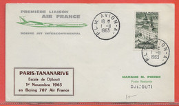 COTE DES SOMALIS PREMIER VOL DE 1963 DE PARIS POUR MADAGASCAR - Covers & Documents