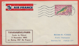 COTE DES SOMALIS PREMIER VOL DE 1963 DE MADAGASCAR POUR PARIS FRANCE - Covers & Documents