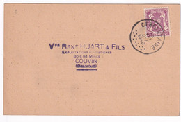 DDY 707 - Carte Privée TP Petit Sceau CERFONTAINE 1940 Vers COUVIN - Chargement De Bois à CERFONTAINE Gare - 1935-1949 Small Seal Of The State