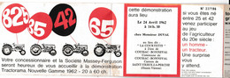 Invitation TRACTORAMA 1962 - Démonstration MASSEY FERGUSON à Coussac Bonneval - Saint Yrieix - Haute Vienne 87 - Material Y Accesorios