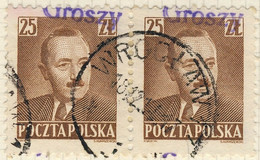 POLOGNE / POLAND 1950 GROSZY O/P T.26 (Wr.2 Violet) Paire Mi.655 Used (WROCLAW 1) - Oblitérés