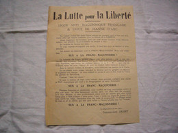 Affichette Tract La Lutte Anti-maçonnique & Ligue Jeanne D'Arc Commandant Driant - Afiches