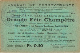 MOLENBEEK-LABEUR ET PERSEVERANCE-FETE CHAMPETRE A GANSHOREN - PUBLICITE CHAPEAUX BOTTY RUE DE LA  SACRISTIE - Molenbeek-St-Jean - St-Jans-Molenbeek