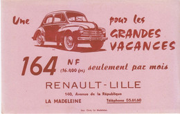 Buvard  RENAULT - LILLE, LA MADELEINE  Une 4 CV Pour Les Grandes Vacances, Automobile, Voiture, Rare - Transport