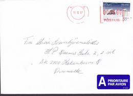 Iceland A PRIORITAIRE Par Avion Label KEFLAVIK Red Cancel 2001 Cover Denmark Christmas Weihnchten Noel Natale Navidad - Brieven En Documenten