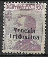 REGNO D'ITALIA TRENTINO ALTO ADIGE 1918 FRANCOBOLLI D'ITALIA DEL 1901-17 SOPRASTAMPATI SASS. 26  MLH VF - Trento