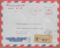 AFARS ET ISSAS LETTRE RECOMMANDEE OBLITERATION MECANIQUE DE 1969 DE DJIBOUTI POUR ST GUILHEM LE DESERT FRANCE - Brieven En Documenten