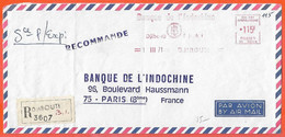 AFARS ET ISSAS LETTRE RECOMMANDEE OBLITERATION MECANIQUE DE 1971 DE DJIBOUTI POUR PARIS FRANCE - Brieven En Documenten