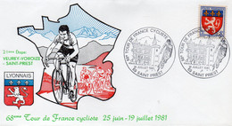 Enveloppe Premier Jour TOUR DE FRANCE 1981 16 Juillet St Priest - Ciclismo