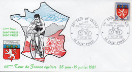 Enveloppe Premier Jour TOUR DE FRANCE 1981 17 Juillet St Priest,contre La Montre. - Wielrennen