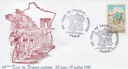 Enveloppe Premier Jour TOUR DE FRANCE 1981 19 Juillet Paris. - Ciclismo