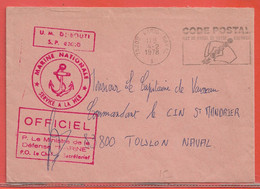 AFARS ET ISSAS LETTRE EN FRANCHISE DE 1978 DE DJIBOUTI POUR TOULON FRANCE - Storia Postale