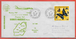 AFARS ET ISSAS LETTRE PREMIER VOL DE 1975 DE DJIBOUTI POUR MARSEIILE - Covers & Documents