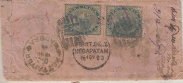 India 1893  QV  1/2A X 2 Stamps On  Cover  KOTTAIYUR / MADURA  To Negapatam  #  31708 D  Inde  Indien - Andere & Zonder Classificatie