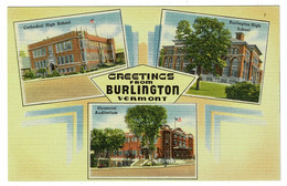 Ref 1475 - Early USA Postcard - 3 Views Burlington Vermont - High Schools & Auditorium - Burlington