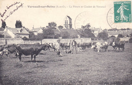 78,YVELINES,VERNEUIL SUR SEINE,TIMBRE,1910,VACHE,PAYSAN,FERMIER,RARE - Verneuil Sur Seine