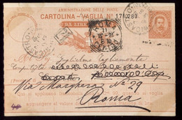 RARA CARTOLINA VAGLIA DA  £15 DEL 1891 DA NICASTRO (LAMEZIA TERME)  A ROMA - Impuestos Por Ordenes De Pago