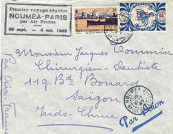 4 OCT. 1949- Enveloppe De NOUMEA - 1er Voyage Régulier , NOUMEA-PARIS Par Air France  Escale De Saïgon - Lettres & Documents