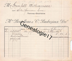 17 1020 TONNAY CHARENTE 1908 Agent De Ligne BOUTELLEAU BARBEZIEUX Steamers HARRISON Ets GRENFELL Et WILLIAMSON - Bateaux