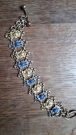 Art Nouveau Bracelet Ancien Argent Et Cuivre Avec Pierres Bleues (lapis Lazuli?) - Bracelets
