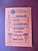 Carte Confédérale Des CHEMINOTS : C.G.T. Fédération Des Chemins De Fer  -.1917 - Avec 12 Timbres.- Ensemble En TBE - Other