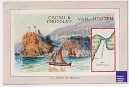 Jolie Chromo 1900s Chocolat Van Houten Détroit De Messine Italie Sicile Messina Sicilia Voilier Pêche Mer Bateau A44-39 - Van Houten