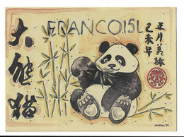 Panda Dégustant Du Bambou (dessin Signé Dorothea Grebe). Inscriptions Chinoises. WWF - Beren