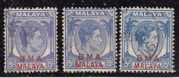 BMA Malaya British Military Administration, 1945 Used 15c X 3 Diff., Shade / Variery, King George VI Series, Malaysia - Malaya (British Military Administration)