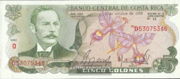 Costa Rica Pick-number: 236d (1985) Uncirculated 1985 5 Colones - Costa Rica