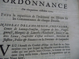 X 3 Décrets 1711/1712 Languedoc Indemnité Pour Les Oliviers Catastrophe Naturelle - Decreti & Leggi