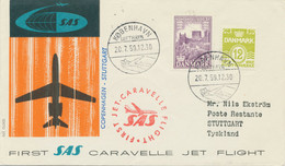 DENMARK 1959 First Flight SAS First Caravelle Jet Flight COPENHAGEN - STUTTGART - Luchtpostzegels