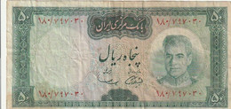 Billet De Banque Usagé. Iran. 50 Rials.  Effigie Du Shah. Etat Moyen. Entier Mais Un Peu Froissé. - Iran