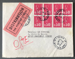 France N°1664 (x8, Béquet) Sur Enveloppe 8.5.1974 + Etiquette DISTRIBUTION PAR PORTEUR SPECIAL - (B3594) - 1961-....