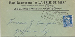 LETTRE PARTIELLE OBLITERATION DAGUIN -  STES MARIES DE LA MER SON EGLISE SA PLAGE - ANNEE 1954 - Maschinenstempel (Sonstige)