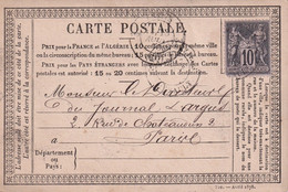 FRANCE  1878  ENTIER POSTAL/GANZSACHE/POSTAL STATIONARY CARTE PRECURSEUR DE BEZIERS - Vorläufer